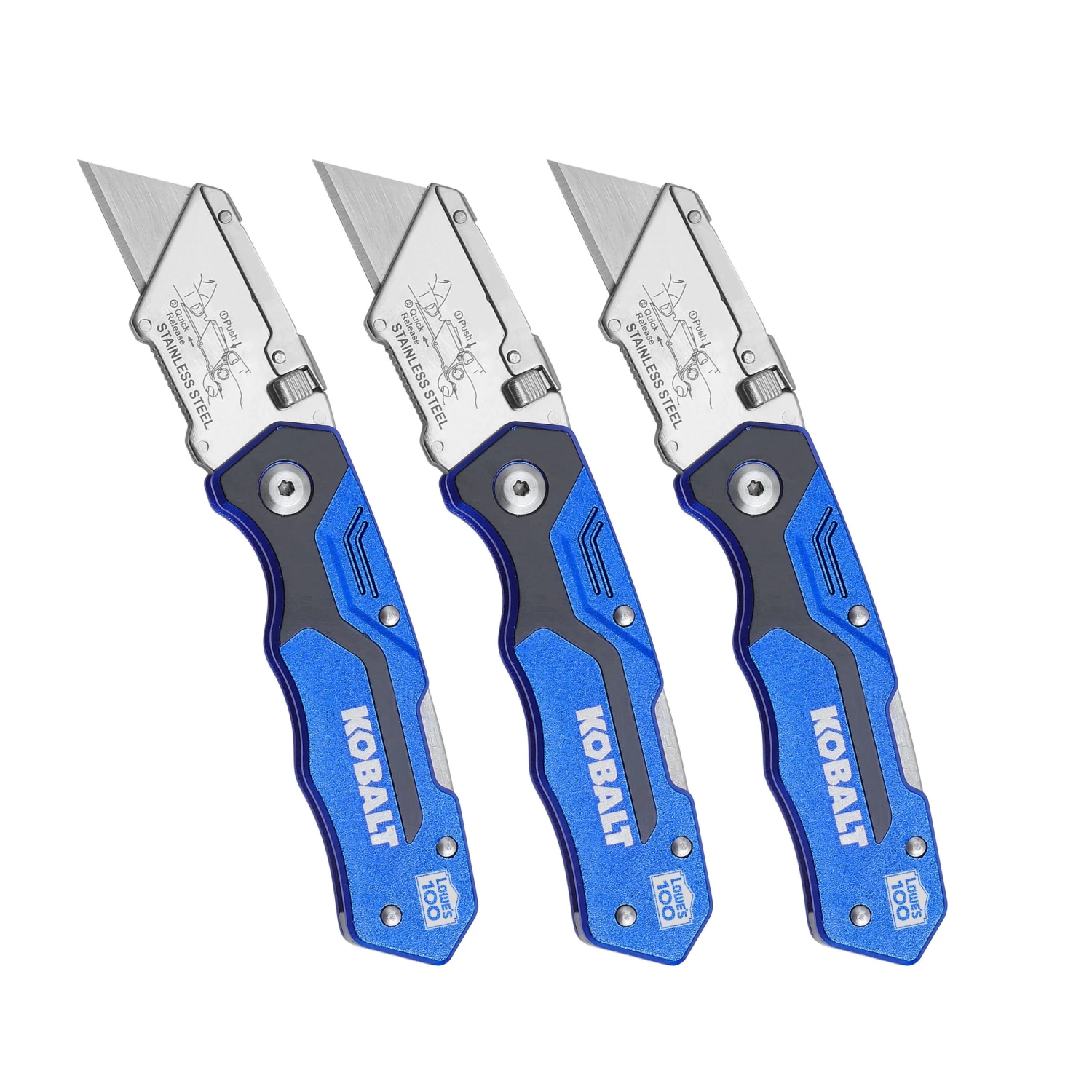 Kobalt Utility Knives Kobalt 3pk Lockback knife set 18mm 3-Blade Folding Utility Knife 1 Kobalt Utility Knives Kobalt 3pk Lockback knife set 18mm 3-Blade Folding Utility Knife
