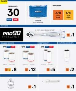 Kobalt Mechanics Tool Sets 30-Piece Standard (SAE) and Metric Combination Polished Chrome Mechanics Tool Set (3/8-in;) -Kobalt Sales Shop 47832736 scaled